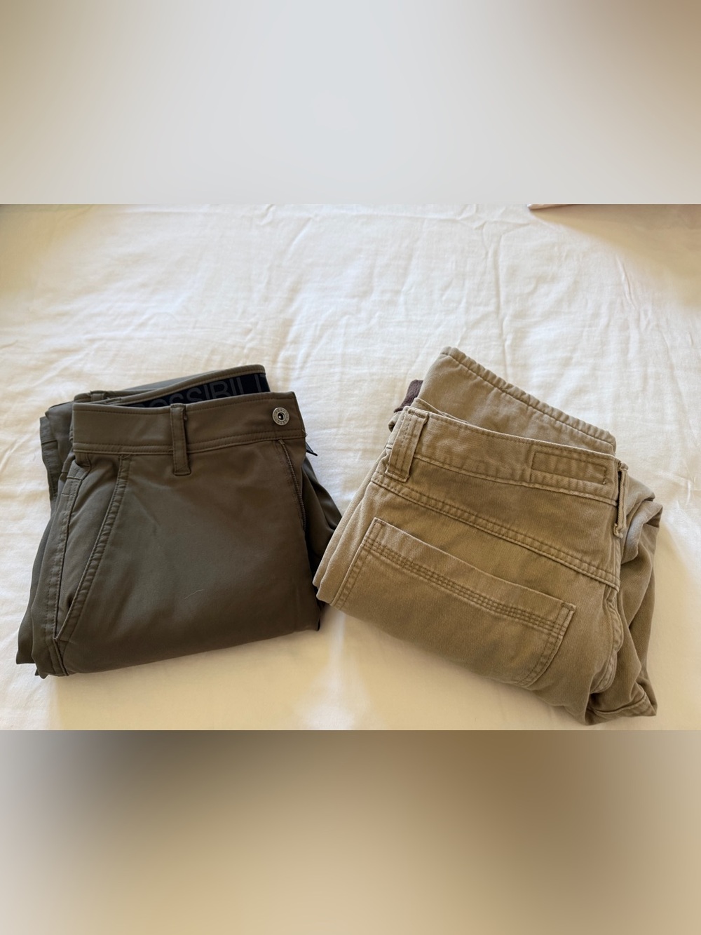 2 Pair Wrangler Gerry Men's Lined Pants    30 x 32 Khaki Tan Green